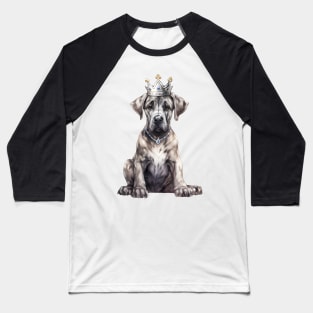 Watercolor Great Dane Dog Wearing a Crown Baseball T-Shirt